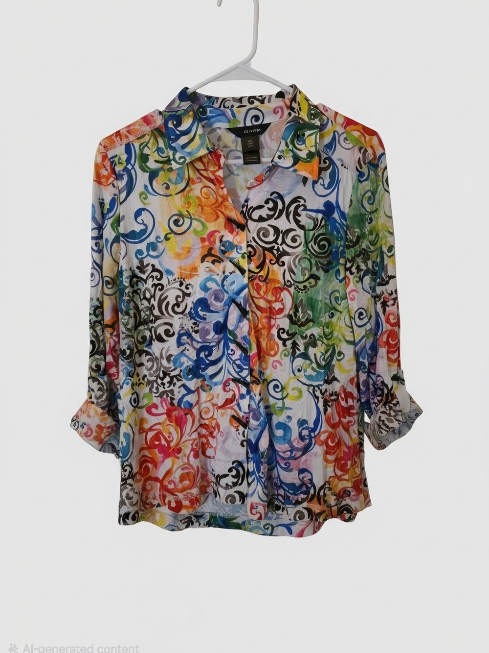 Ali Miles Multicolor Scroll-Print Button-Down Shirt Size PM